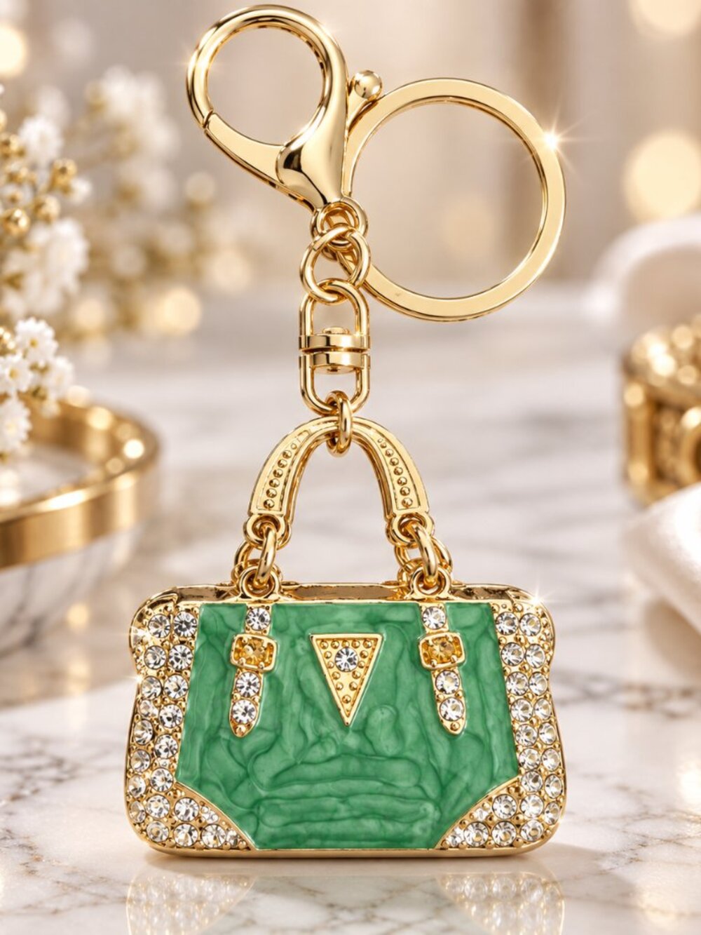 Pink Glam Rhinestone Mini Handbag Keychain Purse Charm - Picture 5 of 5